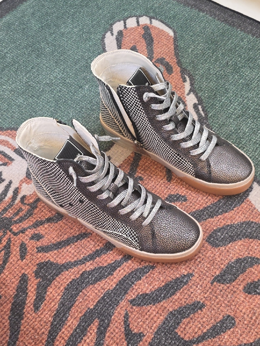 Dolce Vita Metallic Black Lace-Up High-Top Boots